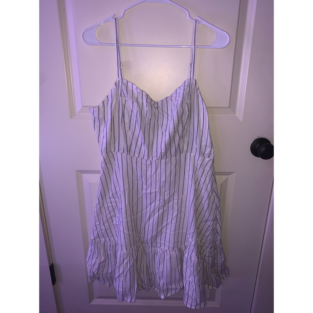 blue and white striped linen sun dress